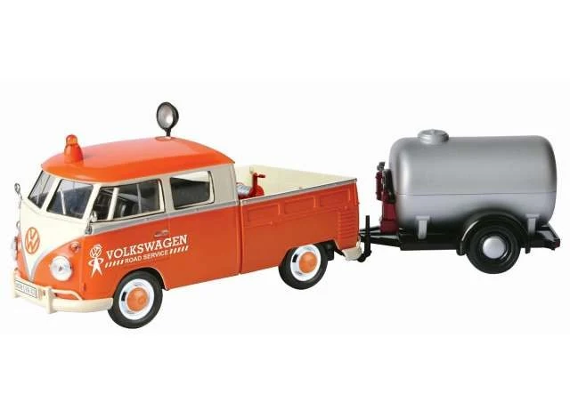 Volkswagen T2 van "Road Service set" orange/white con rimorchio 1:24