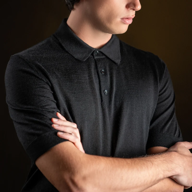 Black Cashmere polo short sleeves