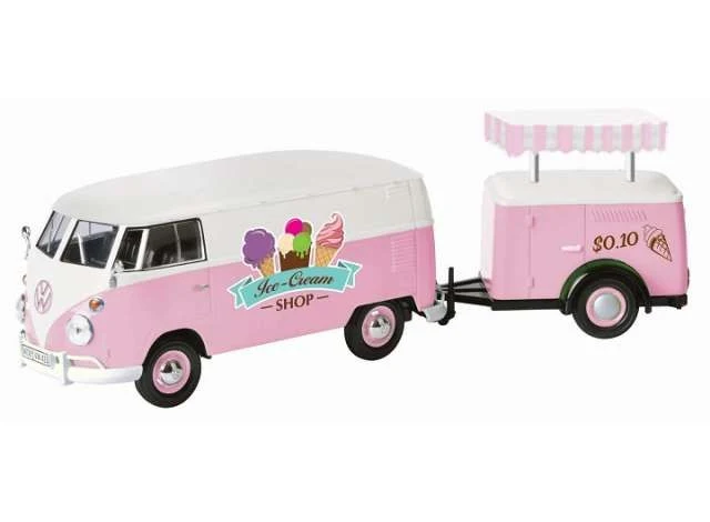 Volkswagen T2 van "Ice Cream set" Pink con rimorchio 1:24
