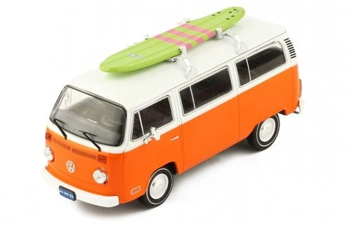Volkswagen Kombi T2 Kimbi 1975 arancio-bianco con Surf 1:43