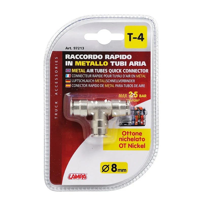 Raccordo Aria in Metallo Lampa T-3 a T per tubi aria - Ø 8 mm