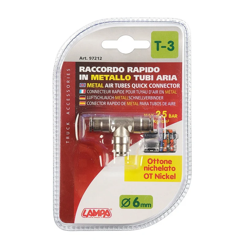 Raccordo Aria in Metallo Lampa T-3 a T per tubi aria - Ø 6 mm