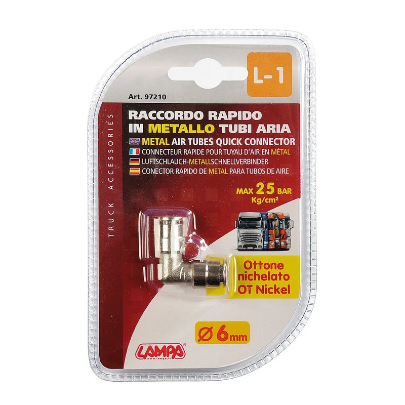 Raccordo Aria in Metallo Lampa L-1 a 90° per tubi aria - Ø 6 mm