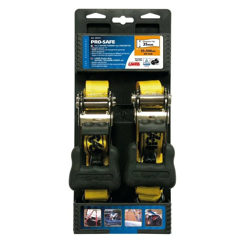 Pro-Safe set 2 nastri tensori con cricchetto a doppio gancio - 5 m