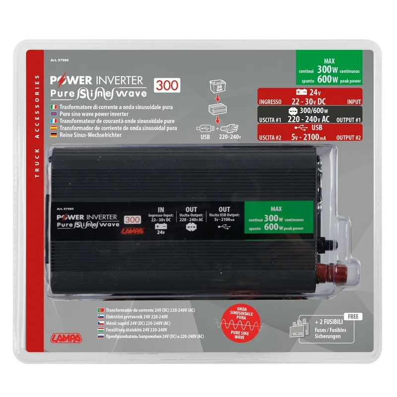 Power Inverter PSW300 Trasformatore a onda sinusoidale pura 24V - 230V