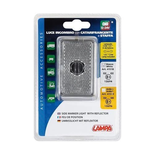 Luce ingombro con catarinfrangente e staffa 12/24V Bianca