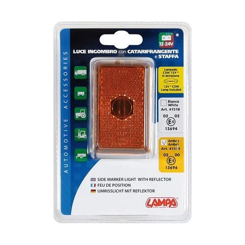Luce ingombro con catarinfrangente e staffa 12/24V Ambra