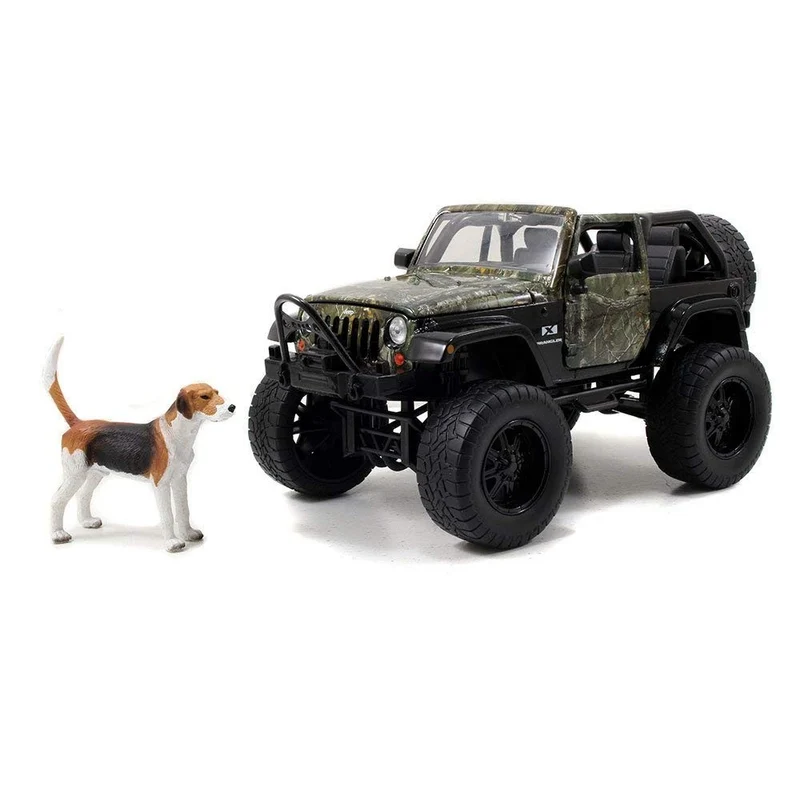 Jeep Wrangler 2007 Hardtop Real Tree camouflage with Dog Hunting figure 1:24