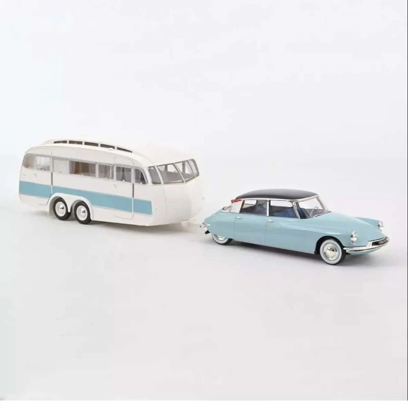 Citroën DS 19 1959 Bleu Nuage et Aubergine + Caravane Hénon 1:18
