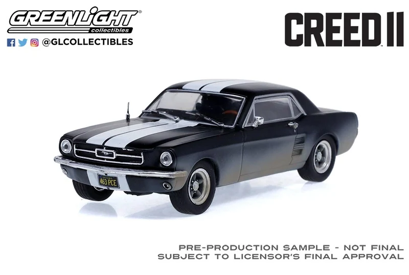 Ford Mustang Coupe 1967 Matte Black with White Stripes (Weathered) "Creed II" 1:43