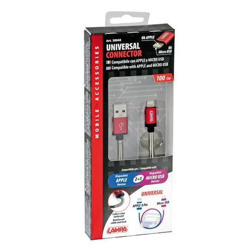 Cavo ricarica universale Usb Apple 8 pin / Micro Usb 100 cm Nero