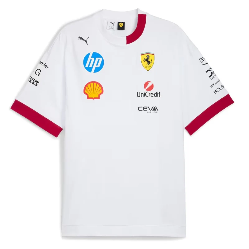 Ferrari F1 2025 T-Shirt Uomo Oversize Replica Pilota Puma White