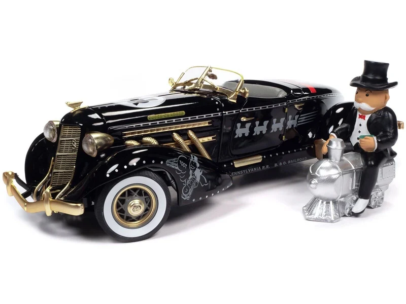Auburn 851 Speedster Black with Monopoly Graphics & Mr. Monopoly 1:18