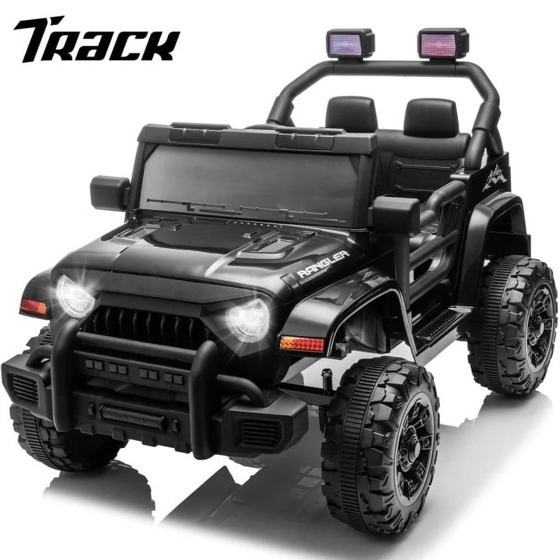 Track Seven 12V Kids Ride on Truck, Electric Car with Remote Control, Off-Road Truck for Boys Girls age 3+, Music, Bluetooth, Spring Suspension with DIY Stickers, Black