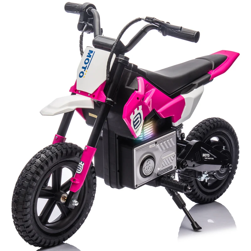 Track Seven 24V Electric Dirt Bike, 200W Ride on Motorcycle with Twist-Grip Throttle, LED Lamp, Music, Key Start, Up to 9.3 Mph, Ride on Toy Electric Bike for Kids Age 5+