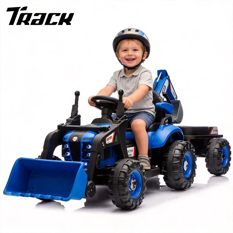 Track Seven 24V Ride on Excavator, 4-in-1 Construction Excavator, Dump Truck & Bulldozer, Ride on Tractor Electric Car with Remote Control, Swivel Seat, Music, Ride on Toy Car for Kids Aged 3+