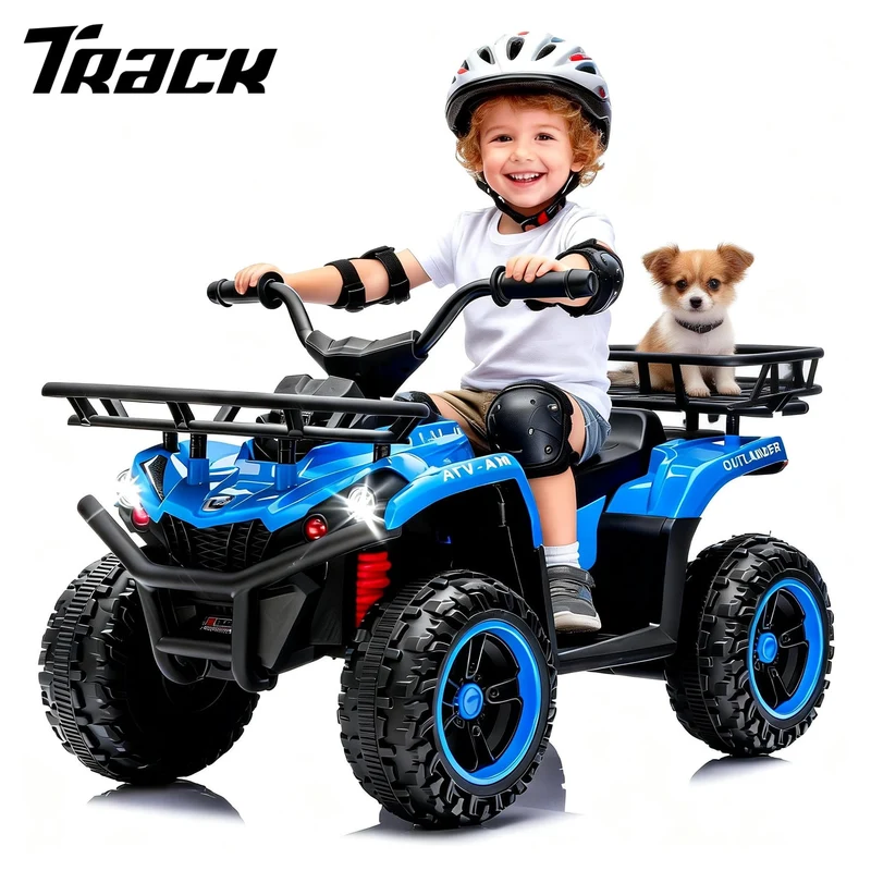 Track Seven 24V Ride on ATV, Kids ATV 4 Wheeler Quad Ride on Toy with Bluetooth, Crash Bar, Front & Rear Storage Rack, Power Display, LED Lights, Electric ATV for Boys Girls Aged 3+
