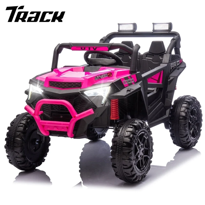 Track Seven 24V Ride on Car, 2WD Electric Off-Road UTV Truck w/ 400W Motors, Remote Control, Large Seat, Bluetooth, Lights, Power Display, Portable Handle, Electric Car for Boys Girls Aged 3+,