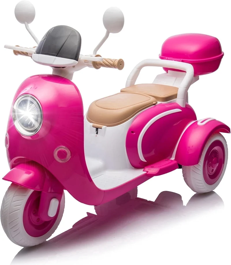 Track Seven 12V Ride on Motorcycle, 2-Seater Electric Motorcycle with Dual Motor, 3 Wheels Motorbike with Bluetooth, LED Lights, Storage Box, Front Hook, Ride on Toy Car for Kids Aged 3+