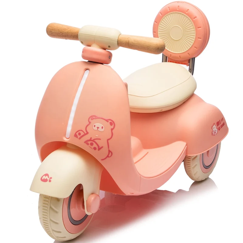 Track Seven 12V Ride on Motorcycle, 3-Wheel Toddler Electrc Scooter with Remote Control, Bluetooth, Wide Seat, Wooden Handle, Slow Start, Electric Motorycle for Boys Girls Aged 1-3 Years, Pink