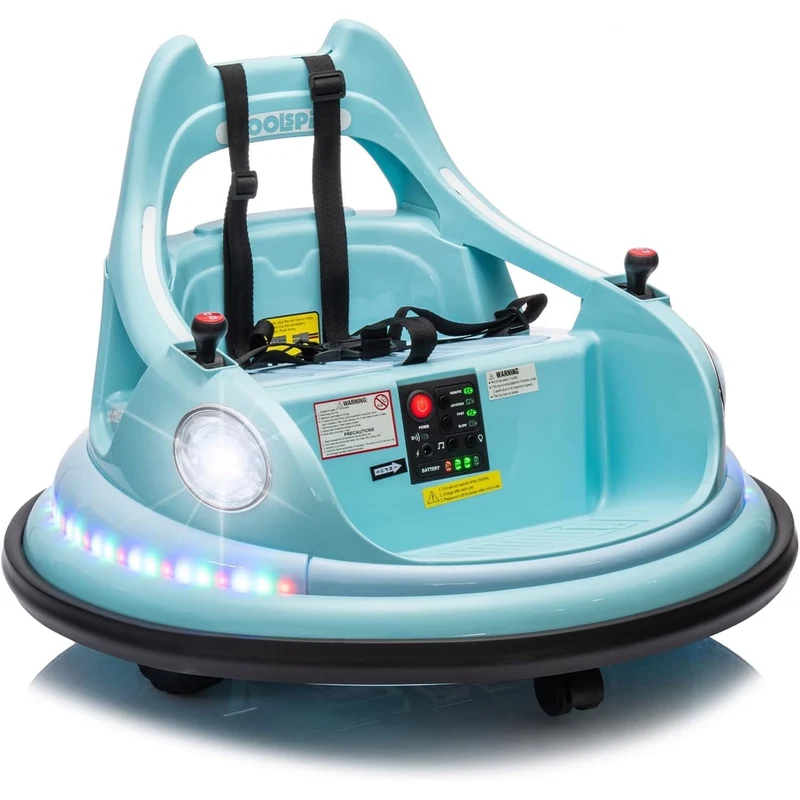 Track Seven 12V Bumper Car for Toddlers, Kids Electric Bumper Car with Remote Control, LED Lights, Bluetooth, 360°Spin, Ride on Toy Car for Boys Girls Aged 2+, Blue