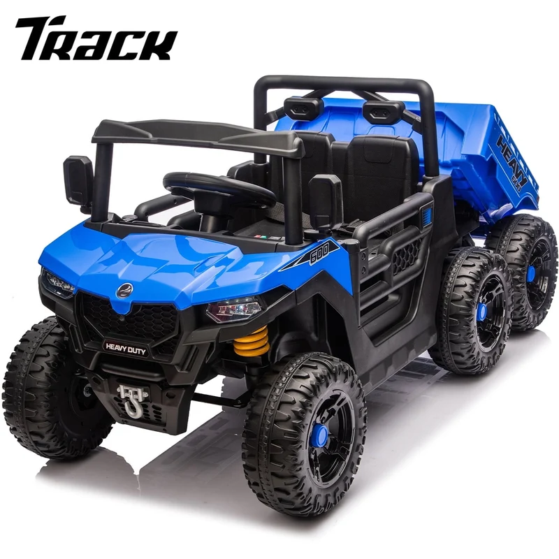 Track Seven 24V Ride on Dump Truck, 400W 6-Wheel Ride on UTV Car for Big Kids with Electric Dump Bed, Remote Control, Music, Lights, Spring Suspension, 24V Ride on Toy Car for Kids Aged 3+, Black
