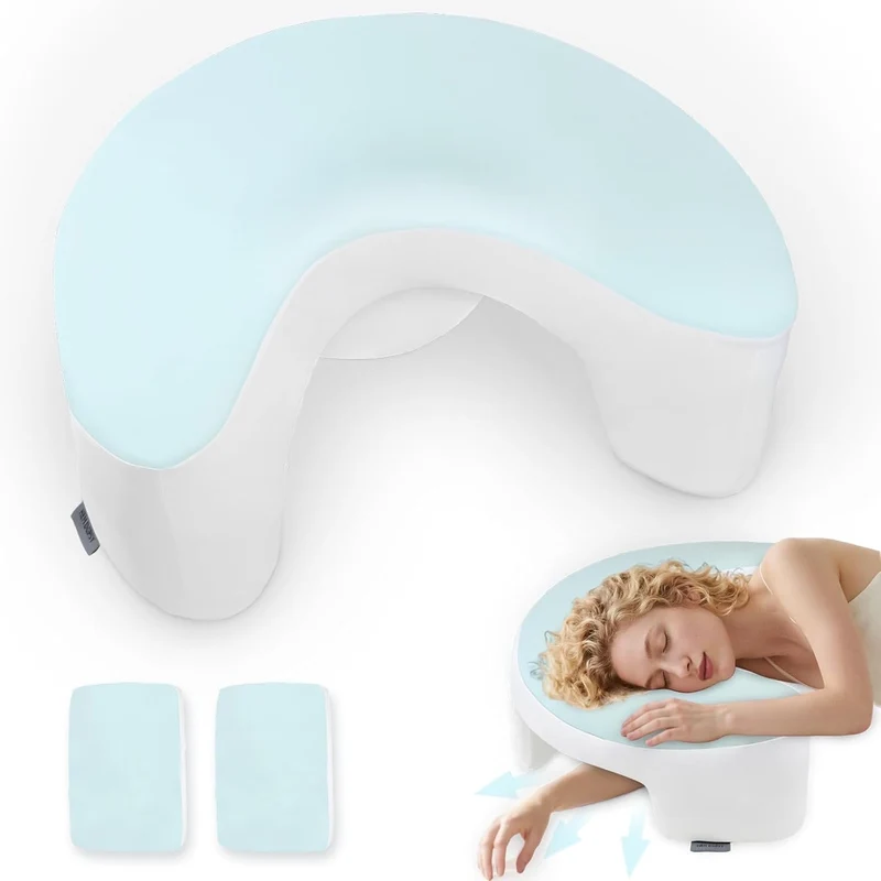 COOKCOK Side Sleeper Pillow with Arm Hole, 2PCS Pillowcase, Ergonomic Cooling Arm Pillow for Adults, Cervical, Neck, Shoulder, Rotator& Cuff, Ideal for Side Sleepers-Blue