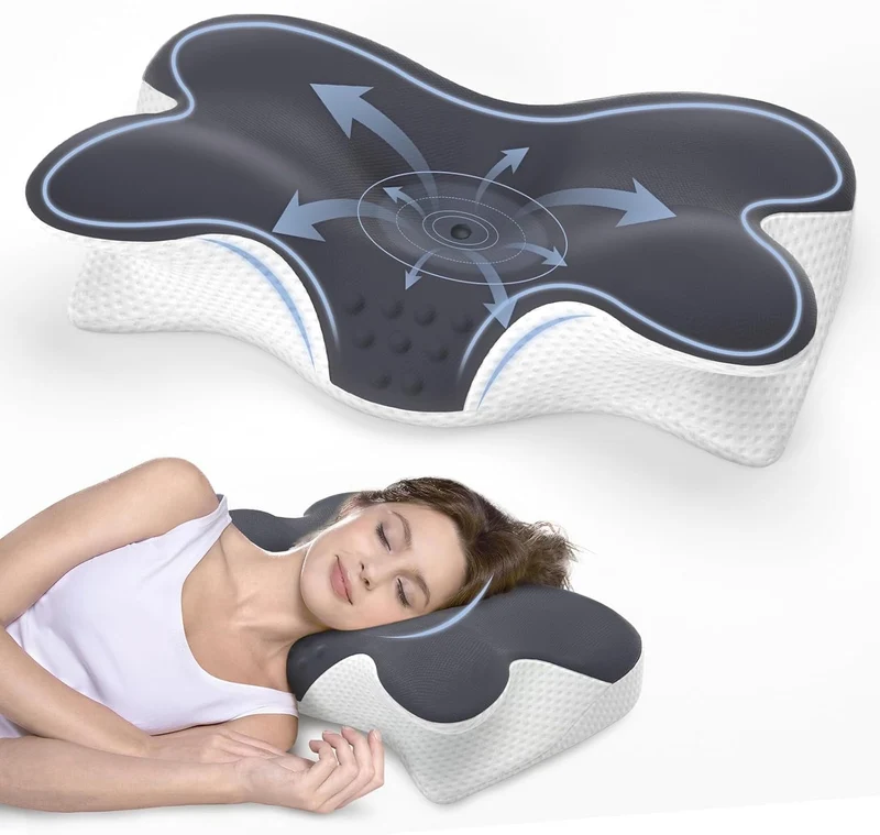 COOKCOK Cervical Neck Pillow for Neck Pain Relief,Side Sleeper Pillow for Sleeping,Memory Foam Neck Support Ergonomic Pillow for Back Stomach Sleepers