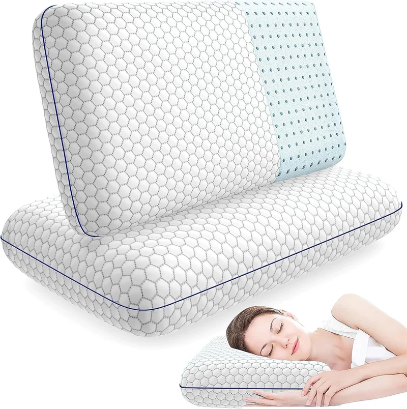 COOKCOK Memory Foam Pillows for Side, Back and Stomach Sleepers, Bed Pillow with Washable Cover and Breathable Mesh, Bed Pillow for Sleeping Standard Size