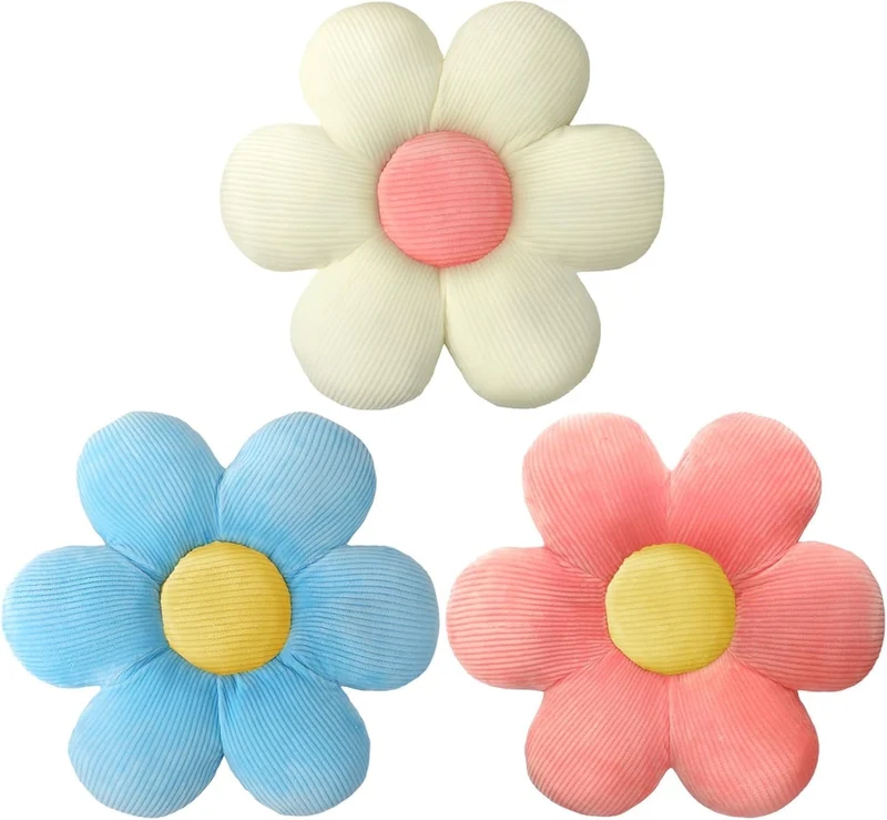 COOKCOK 3 Pcs Flower Pillows, 16" Flower Shaped Throw Pillow, Cute Daisy Floor Pillow Seating Cushions for Adults Home Bedroom Sofa Chair Couch