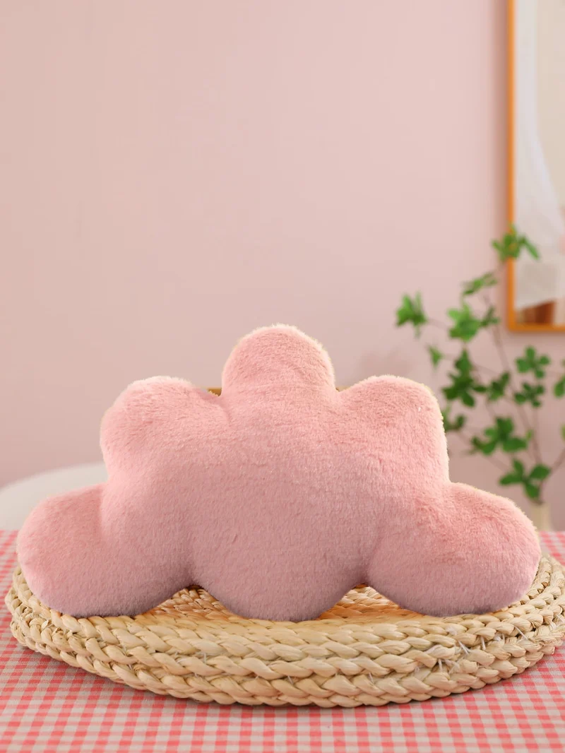 COOKCOK Cloud Pillows, 19.68“ Cloud Shaped Throw Pillow, Soft Floor Pillow for Home Decor, Cute Plush Decorative Pillows with Soft Faux Rabbit Fur for Sofa Bedroom Living Room, Pink