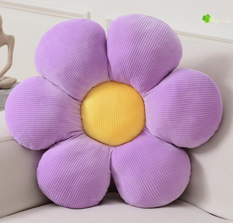 COOKCOK Flower Throw Pillow, 15.7" Flower Shaped Floor Pillow for Home Decor, Cute Aesthetic Plush Decorative Pillows for Bed, Sofa, Couch, Purple