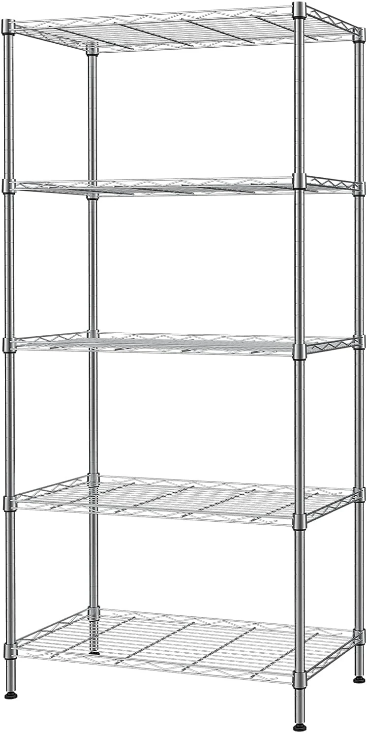 COOKCOK Wire Shelving Unit, 5-Tier Storage Shelf, 29.1"x 13.4"x 59.1" Metal Shelves, NSF Height Adjustable Heavy Duty Rack for Home Kitchen Bathroom Garage, 551lbs Capacity, Silver