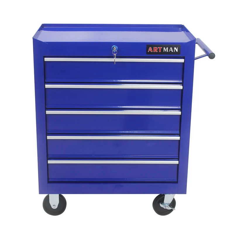 COOKCOK 5 Drawers Multifunctional Tool Cart, With Wheels,lockable, Steel, 24.25"L x12.99"W x 29.33"H, Blue