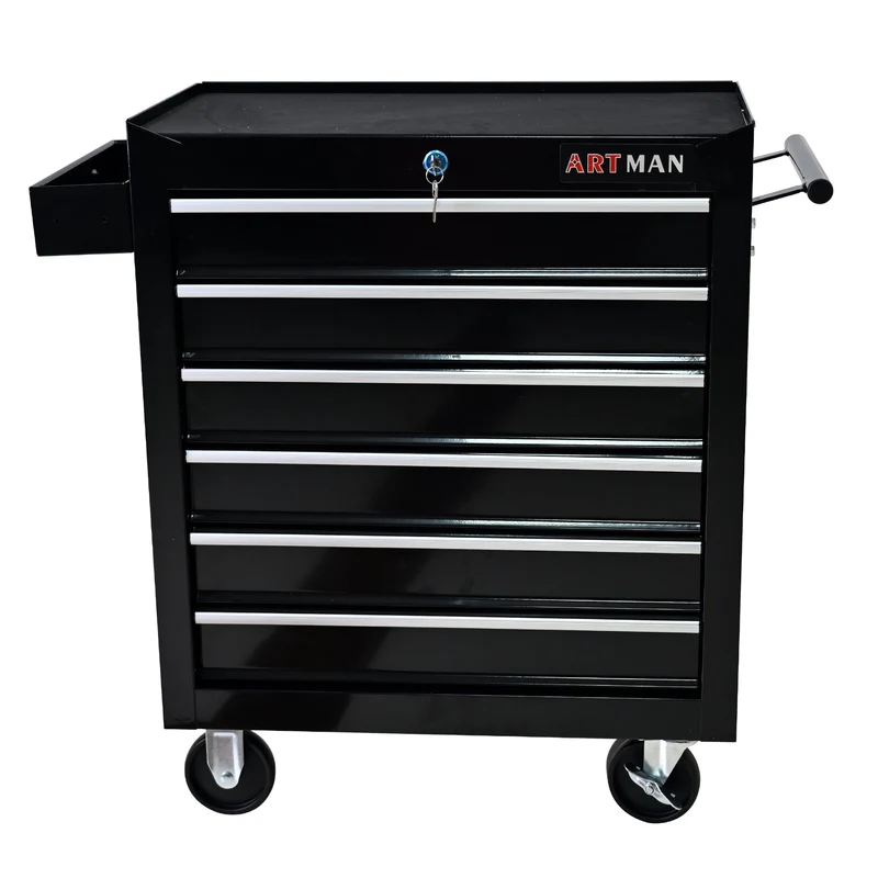 COOKCOK 6-Drawers Tool Cabinets On Wheels, Rolling Tool Chest With Drawers, Craftsman Tool Box With Keyed Locking System, Tool Storage Organizer For Warehouse, Garage, Workshop, Black
