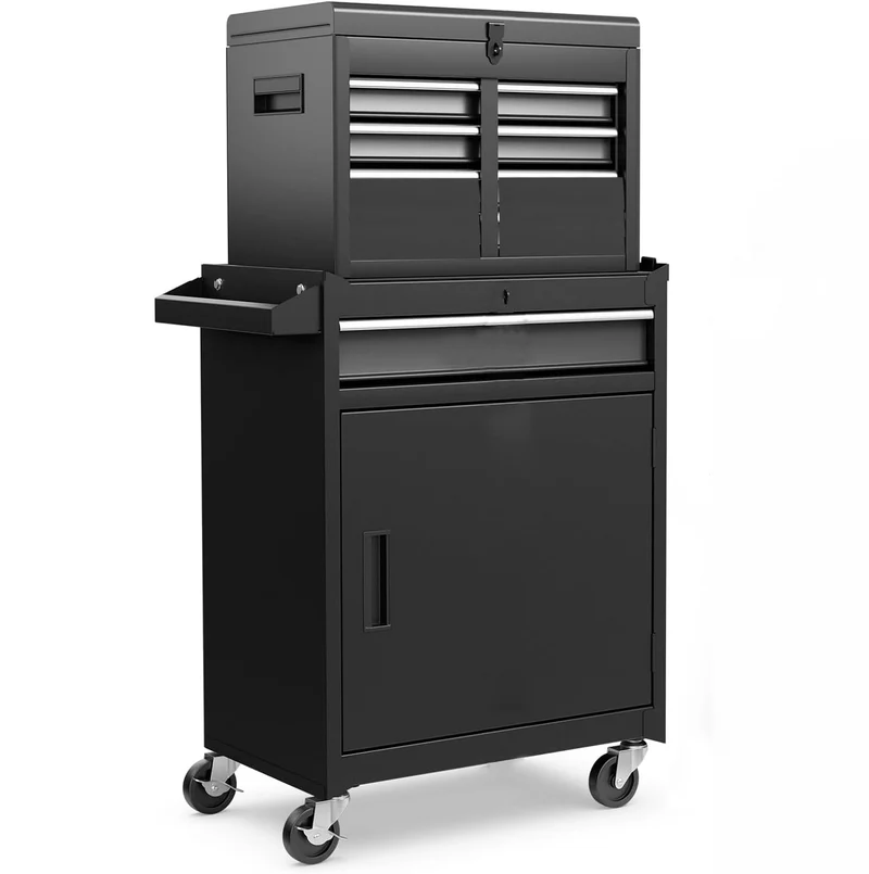 COOKCOK 4-Drawer Rolling Tool Chest, Tool Storage Cabinet w/Drawers, Wheels, Detachable Top & Adjustable Shelf, Mechanic Tool Organizer Box for Garage, Workshop, Warehouse & Repair Shop, Black