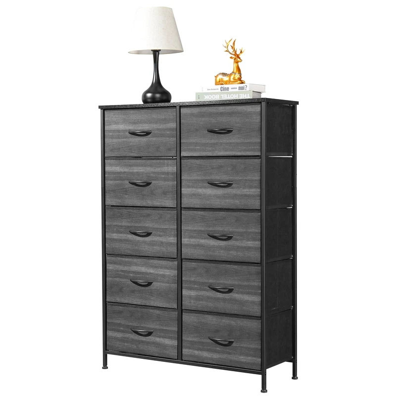 COOKCOK 10 Drawer Dresser - Fabric Storage Tower, Organizer Unit for Bedroom, Living Room, Hallway, Closets - Sturdy Steel Frame, Wooden Top & Easy Pull Fabric Bins