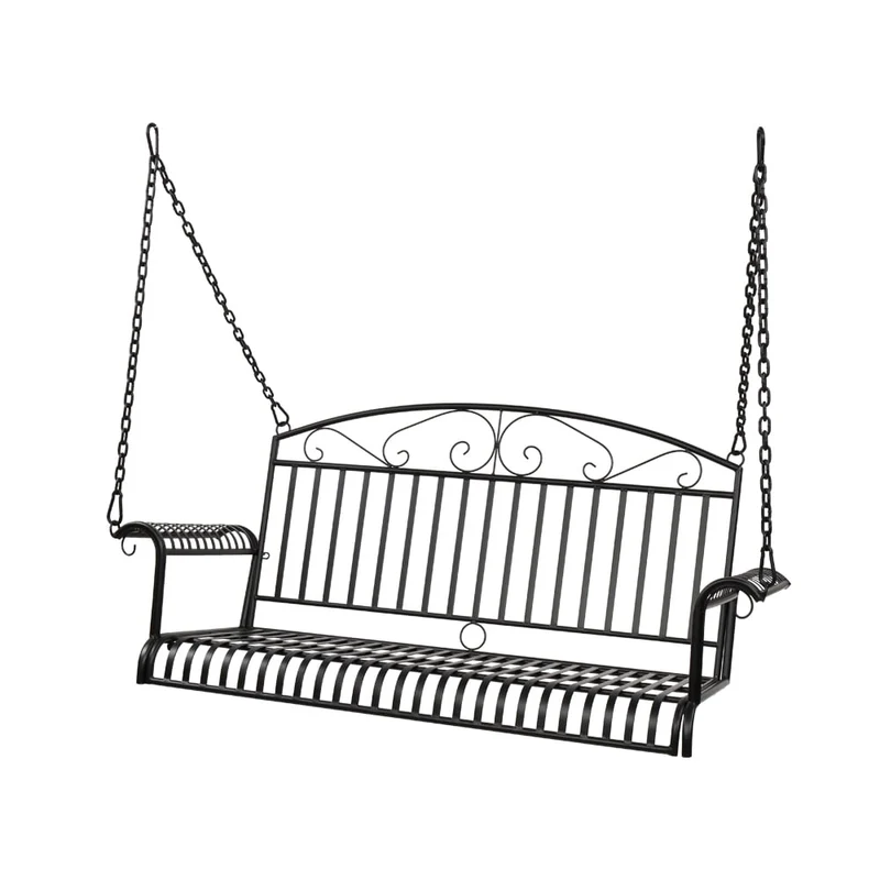 COOKCOK Double Metal Patio Swing Chair, for Outdoors, Gardens & Yards, 660lbs Weight Capacity, Black