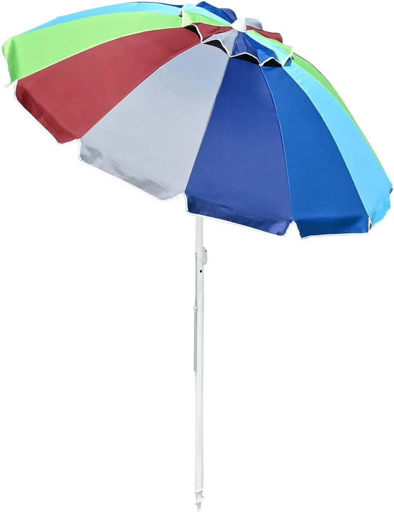 COOKCOK Beach Umbrella, Patio Sunshade Umbrella with Sand Anchor & Tilt Mechanism, Air-Vent Design, Portable Sun Shelter Suitable for Seaside, Backyard, Poolside
