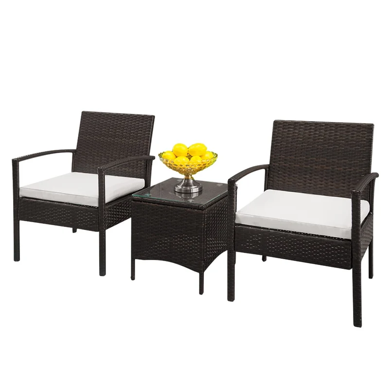 COOKCOK 3 Pieces Patio Set Outdoor Wicker Patio Furniture Sets Modern Bistro Set Rattan Chair Conversation Sets with Coffee Table for Yard and Bistro,Black