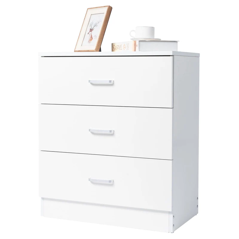 COOKCOK 3 Drawer Dresser, Wood Drawer Chest Dresser Cabinet with Storage, 22.05"x 13"x25.98", Storage Cabinet, Clothing Organizer with Cut-Out Handle, Nightstand for Living Room, Bedroom, White