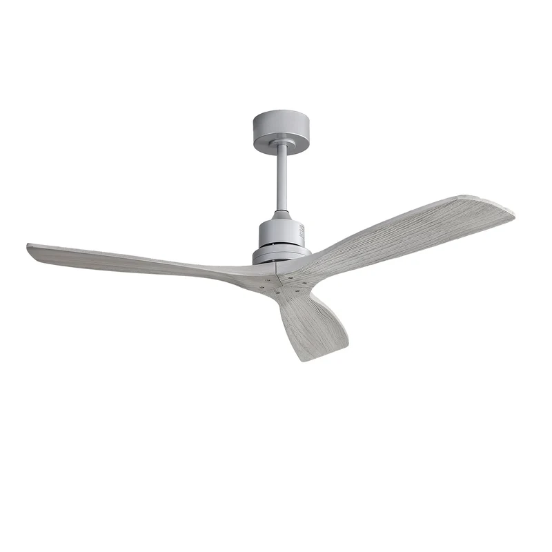 COOKCOK 52" Ceiling Fan, Outdoor Wood Ceiling Fan with Remote, 3 Carved Wood Fan Blade, Reversible Motor, Grey
