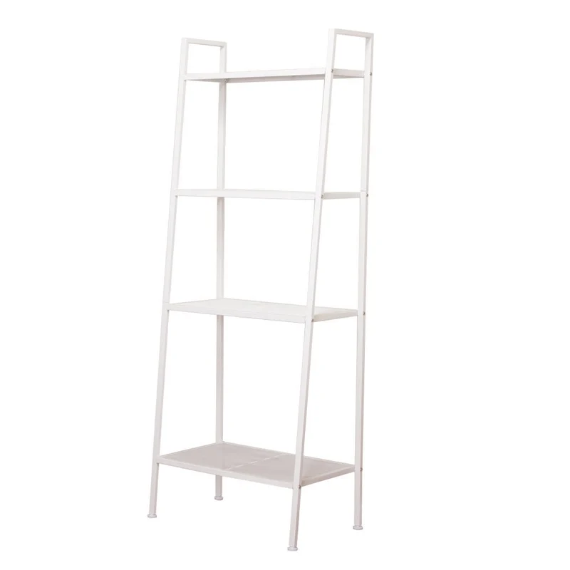 COOKCOK Ladder White Bookshelf, 4-Tier Metal Ladder Shelf 23.62"x13.78"x57.87", Freestanding Bathroom Storage Rack Plant Stand for Small Space, Bedroom, Living Room, Easy to Assemble