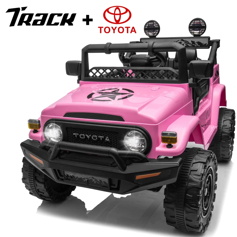 Track 7 12V Ride on Car, Licensed Toyota LC250 Ride on Truck for Kids, Electric Car with Remote Control, Power Display, Music, Bluetooth, 12V Ride on Toy Car for Boys Girls Age 2+, Pink
