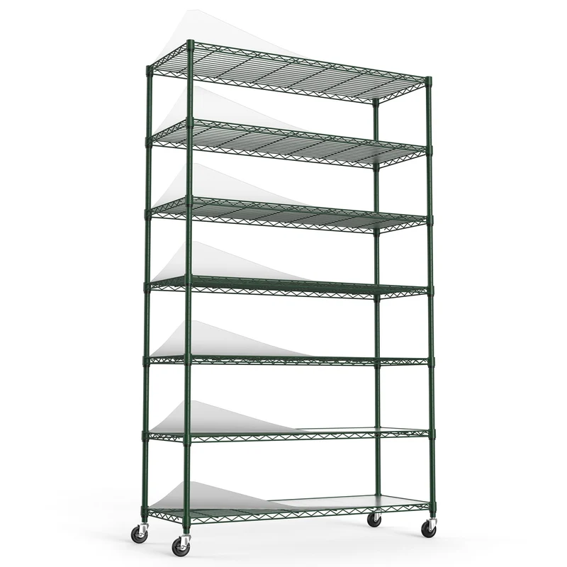 COOKCOK 7-Tier Wire Shelving Unit, 48" x 18" x 82" NSF Height Adjustable Metal Storage Shelf with Wheels, 500 lbs Capacity, Heavy Duty Garage Shelves with PE Mat, Storage Wire Rack, Green