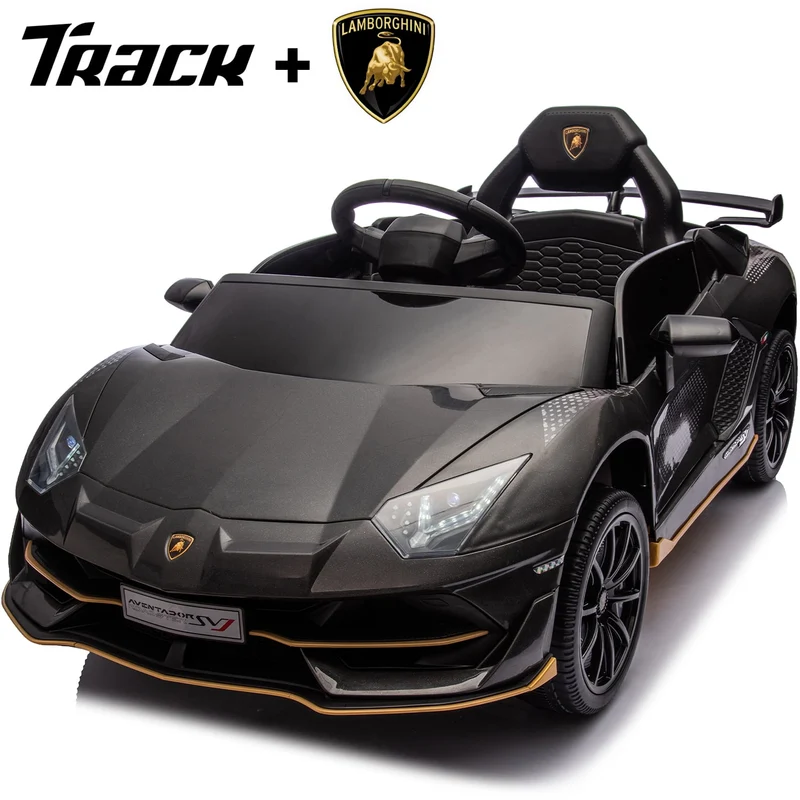 Track 7 12V Licensed Lamborghini Aventador Xago Ride on Car with Remote Control, Hydraulic Door, Bluetooth MP3/USB, LED Lights, Early Education, Electric Sports Car for Boys Girls Age 2+, Black