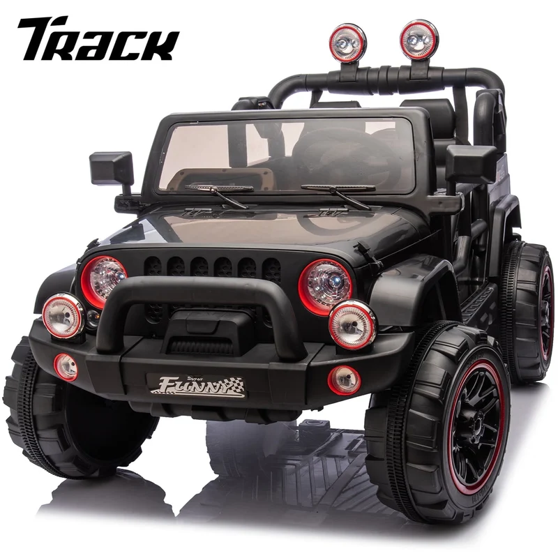 Track 7 24V Ride on Car, Kids Ride on Truck w/Remote Control, 19.09" Seat Width, Bluetooth, Lights, Searchlight, Rear Storage, Portable Pull Rod, Max Speed 4 mph, Electric Car for Boys Girls, Black
