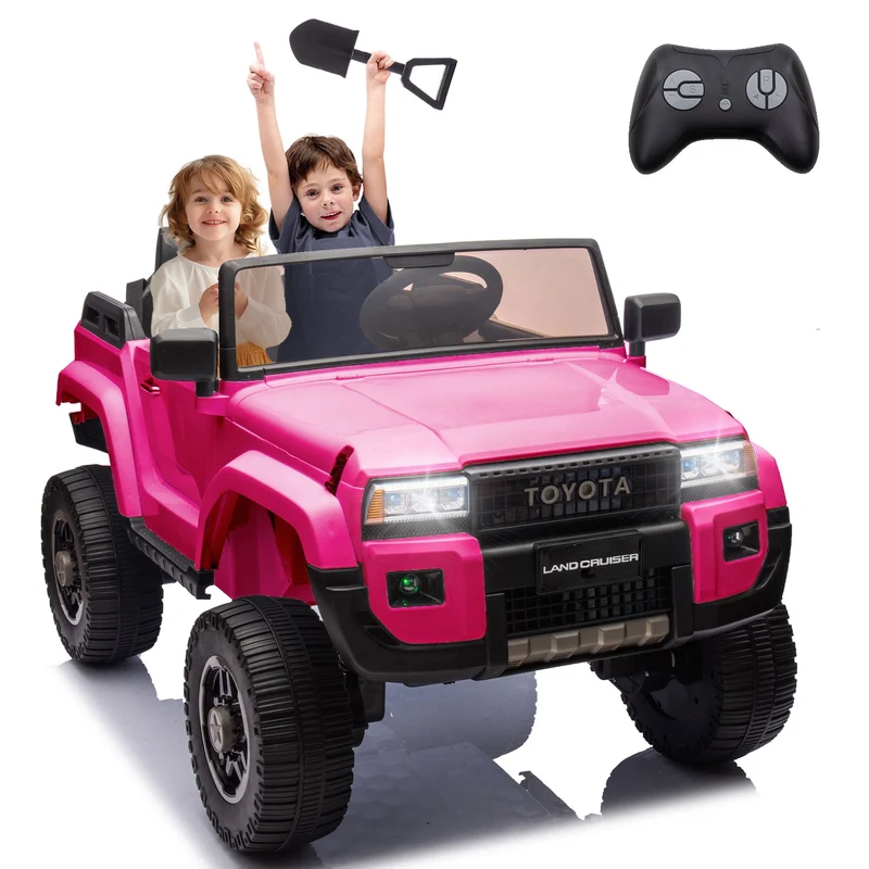 Track 7 24V 2-Seater Ride on Car, Licensed Toyota LC 250 Electric Car with Remote Control, Music, Bluetooth, Front Storage Space, Shovel, Electric Ride on Truck for Boys Girls Age 3+, Pink