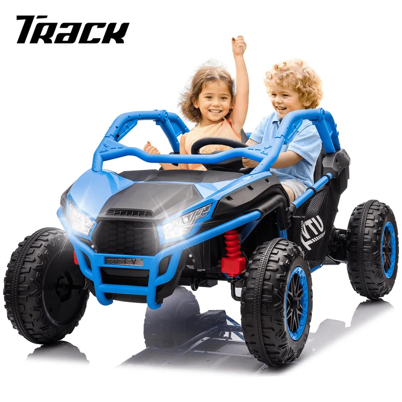 Track 7 24V Ride on UTV, 2-Seater Ride on Car, 20" Width Seat, 4.97 mph Speed, 400W Motor, Remote Control, Bluetooh, MP3, LED Lights, Rear Storage, Off-Road Electric Car for Boys Girls Age 3+, Blue
