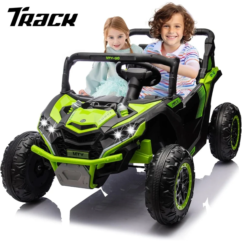 Track 7 24V 2-Seater Ride on UTV, 20" Large Seat, 2 x 200W Powerful Motors, 4.5 mph Max Speed, Ride on Car w/Remote Control, MP3, Lights, Battery Powered Electric Car for Boys Girls Age 3+, Green